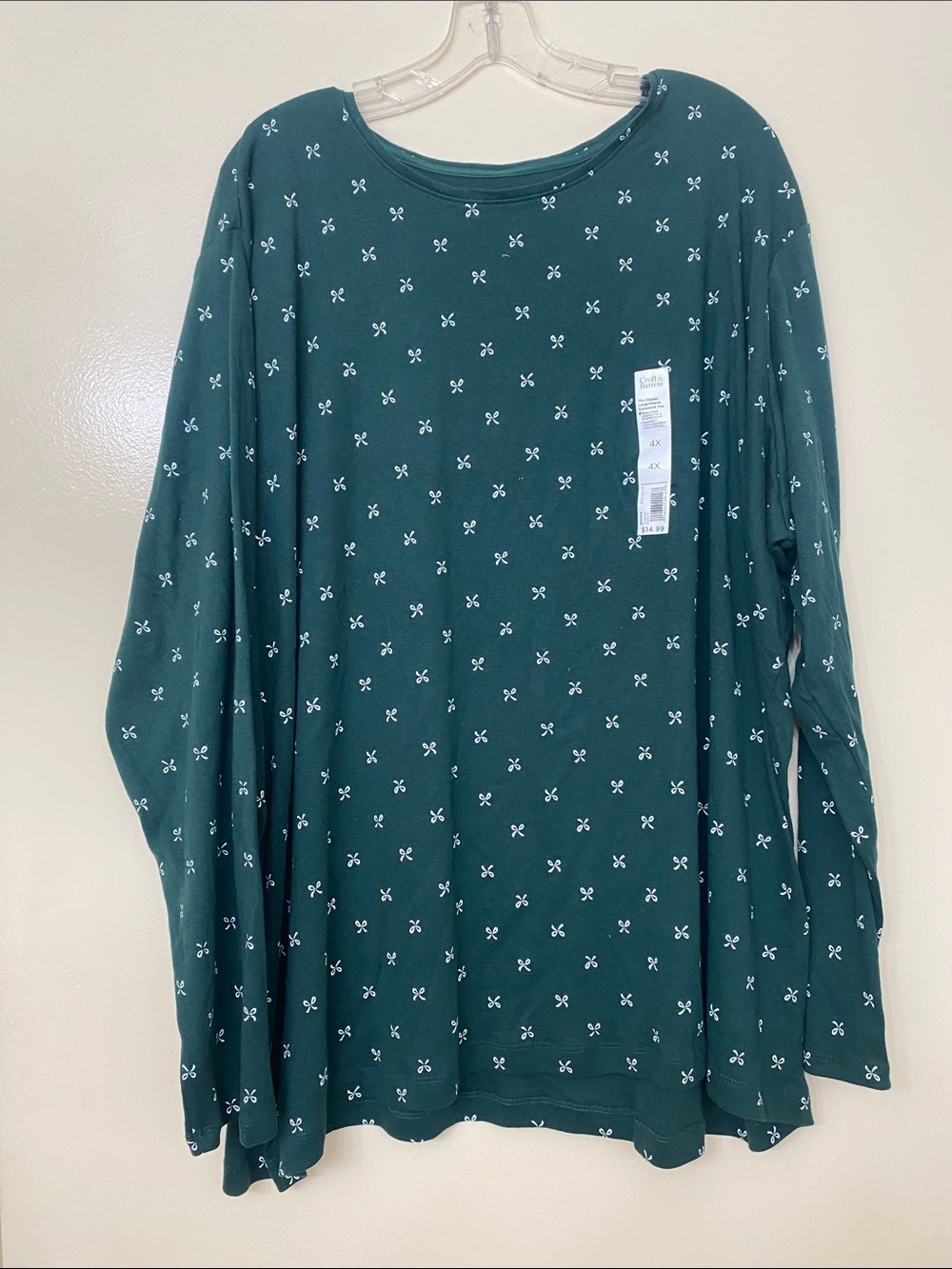 croft & barrow Dark Green Long Sleeve Tee with White Micro Print
